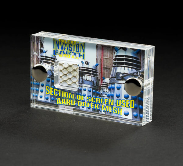 Doctor Who Screen-Used AARU Dalek Shoulder Mesh from the Doctor Who movie, Daleks Invasion Earth 2150 AD. mini display.