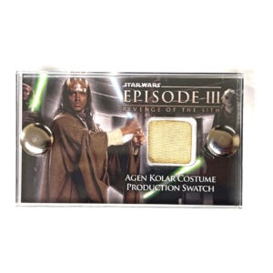 Star Wars Episode 3 - Agen Kolar Jedi Costume Swatch section mini display Movie prop with Movie Reliquary COA.